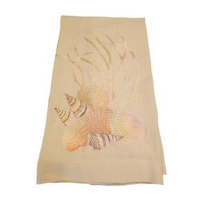 Anali Embroidered Linen Guest Towel Seashell Coral Coastal Beige Cream 20x13.5